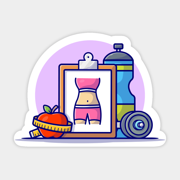 Dumbbell, Apple, And Bottle Cartoon Vector Icon Illustration Sticker by Catalyst Labs